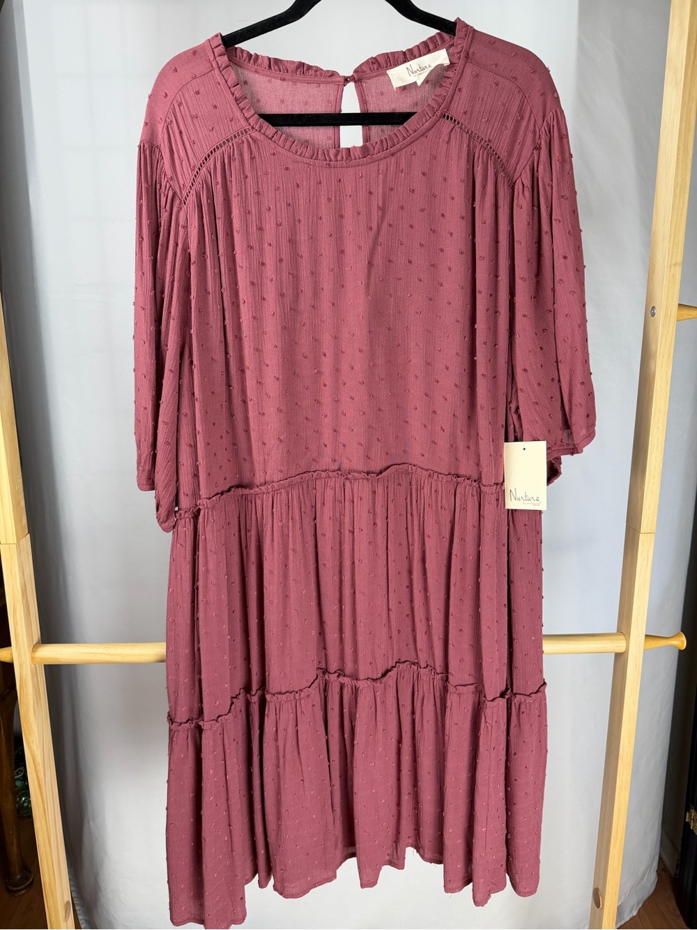 NWT Nurture by Westbound Woman 2X Dusty Rose Swiss Dot Boho Midi Dress